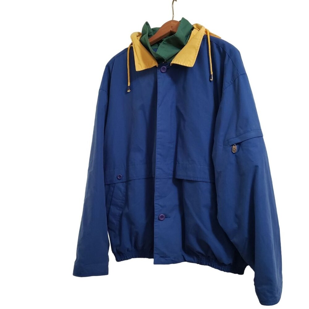Cutter & Buck Mens L/G Blue Yellow Hooded Jacket - Picture 3 of 12